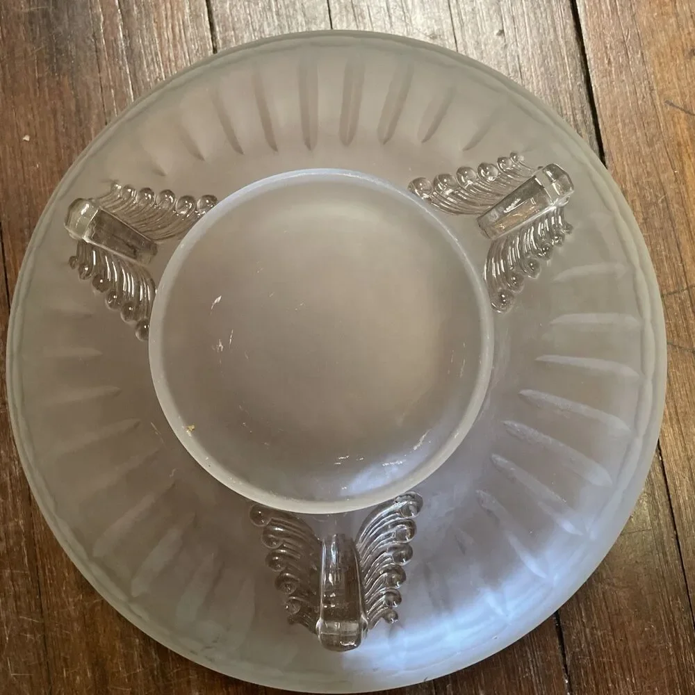 Vintage Footed Frosted Glass 11” Fruit Bowl